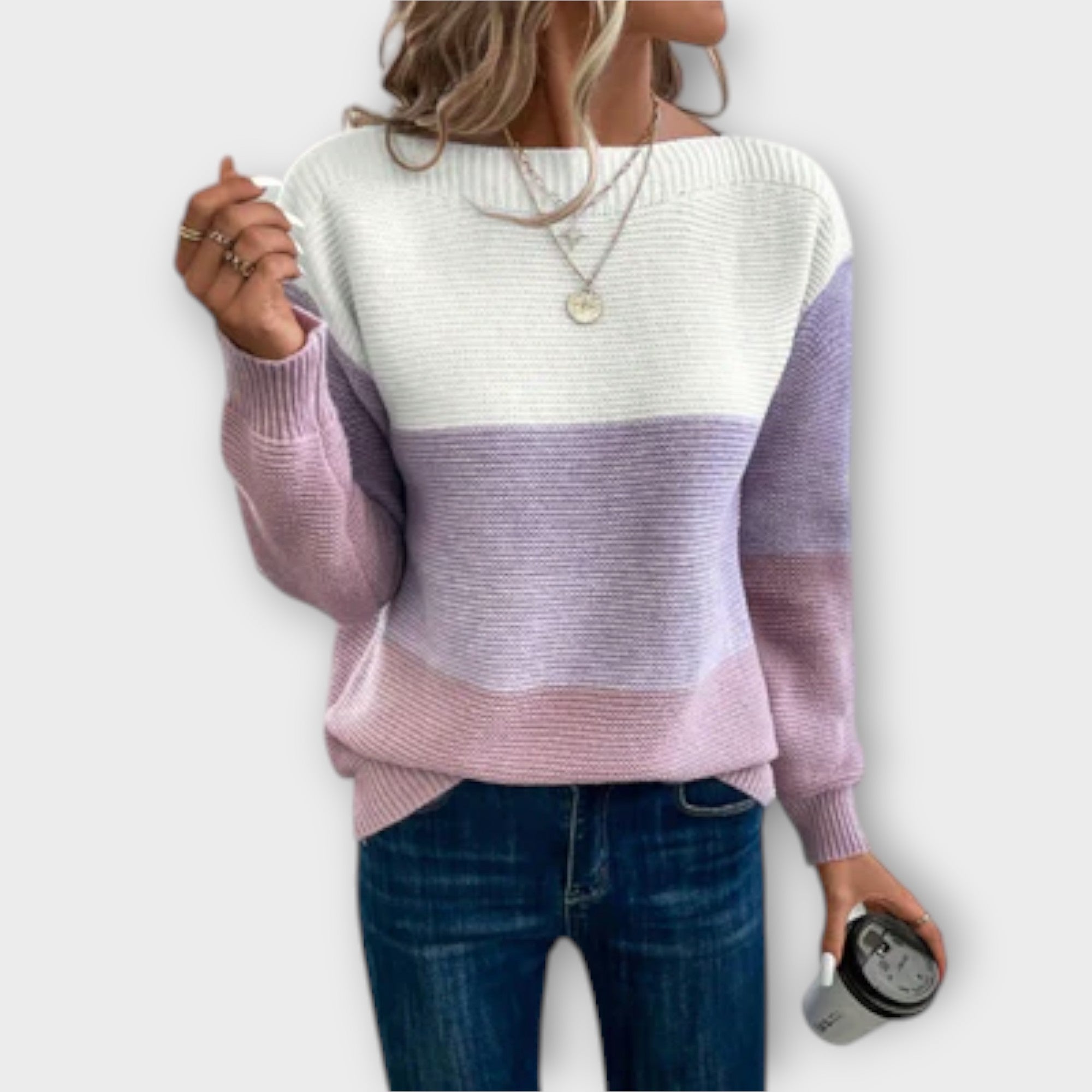 ZUZANA | Elegantní tříbarevný patchwork svetr