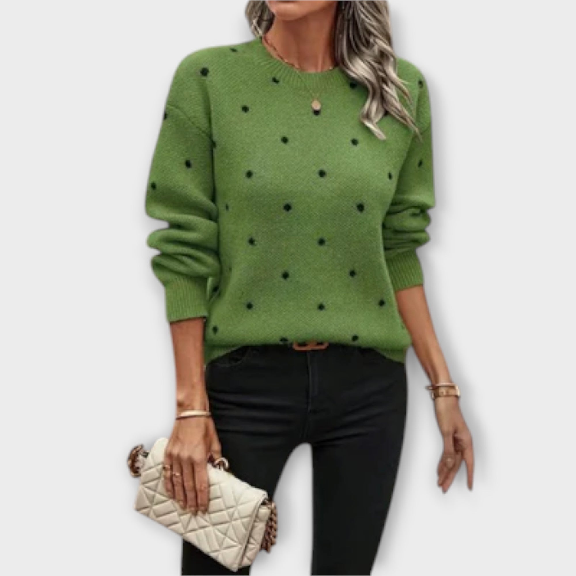 ZUZANA | Casual pletený svetr s dlouhým rukávem a puntíkovým vzorem
