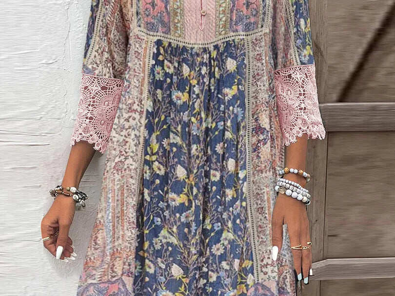 ZUZANA | Elegantní boho tunika s krajkou a květinovým vzorem