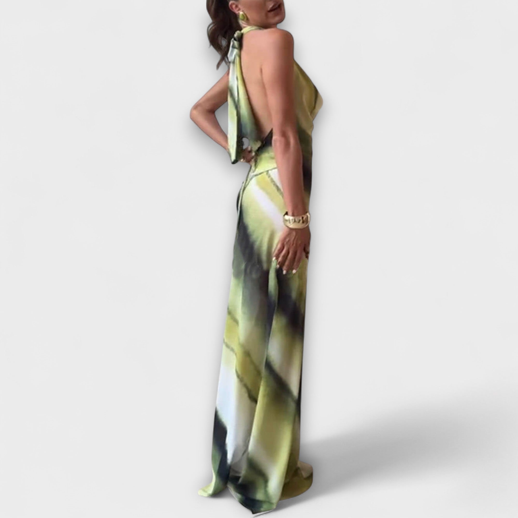 ZUZANA | Klasická Tie-Dye Gradient Tisknutá Cowl Neck Halter Tie-up Dovolená Maxi Šaty