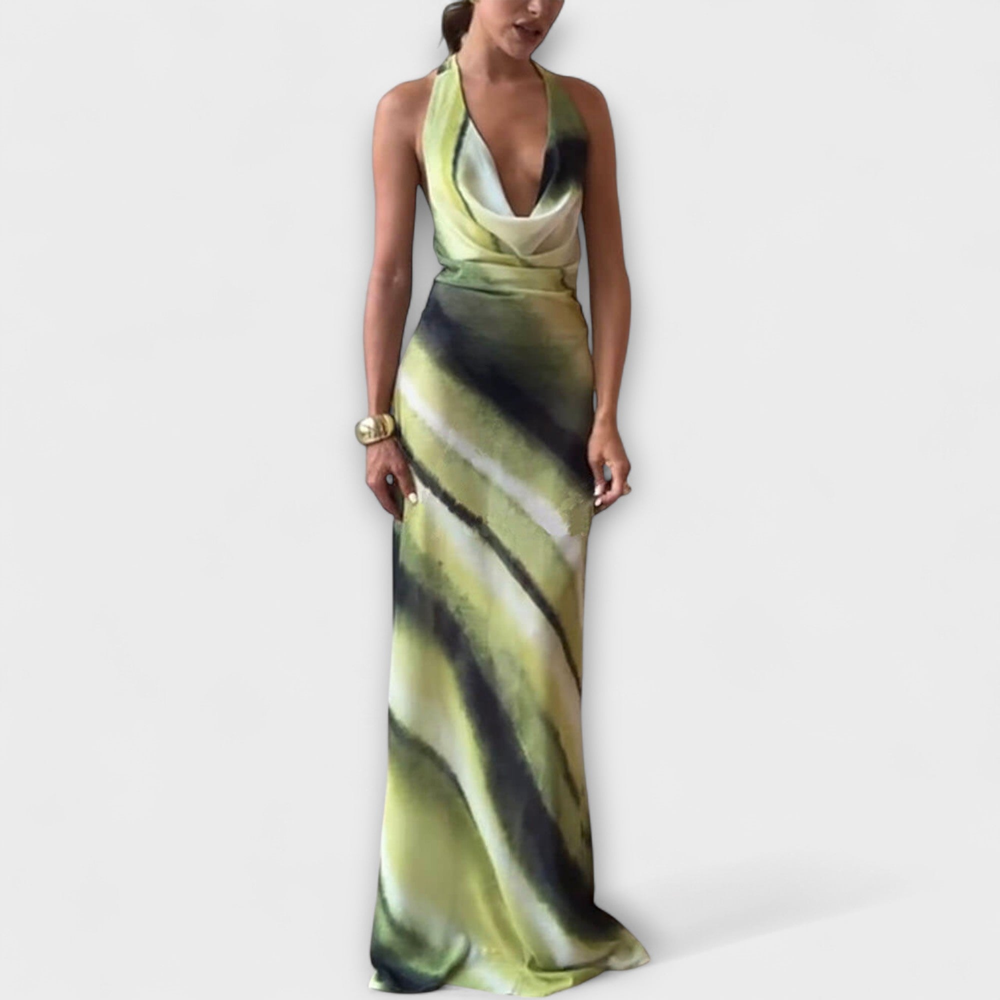 ZUZANA | Klasická Tie-Dye Gradient Tisknutá Cowl Neck Halter Tie-up Dovolená Maxi Šaty