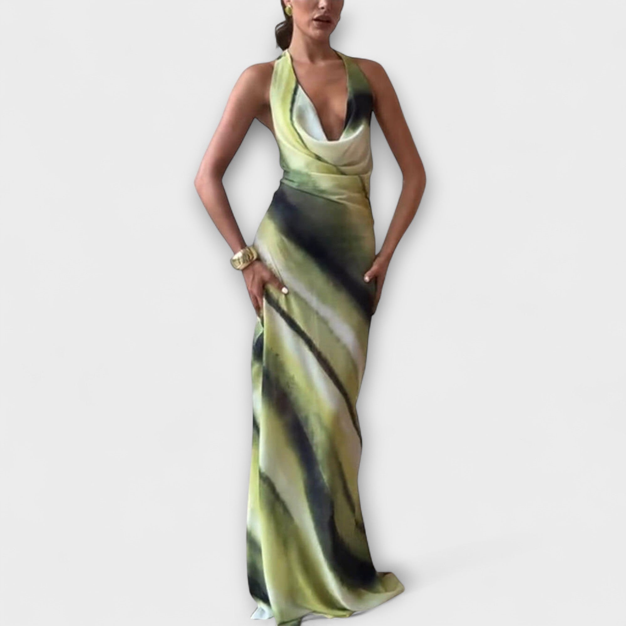 ZUZANA | Klasická Tie-Dye Gradient Tisknutá Cowl Neck Halter Tie-up Dovolená Maxi Šaty