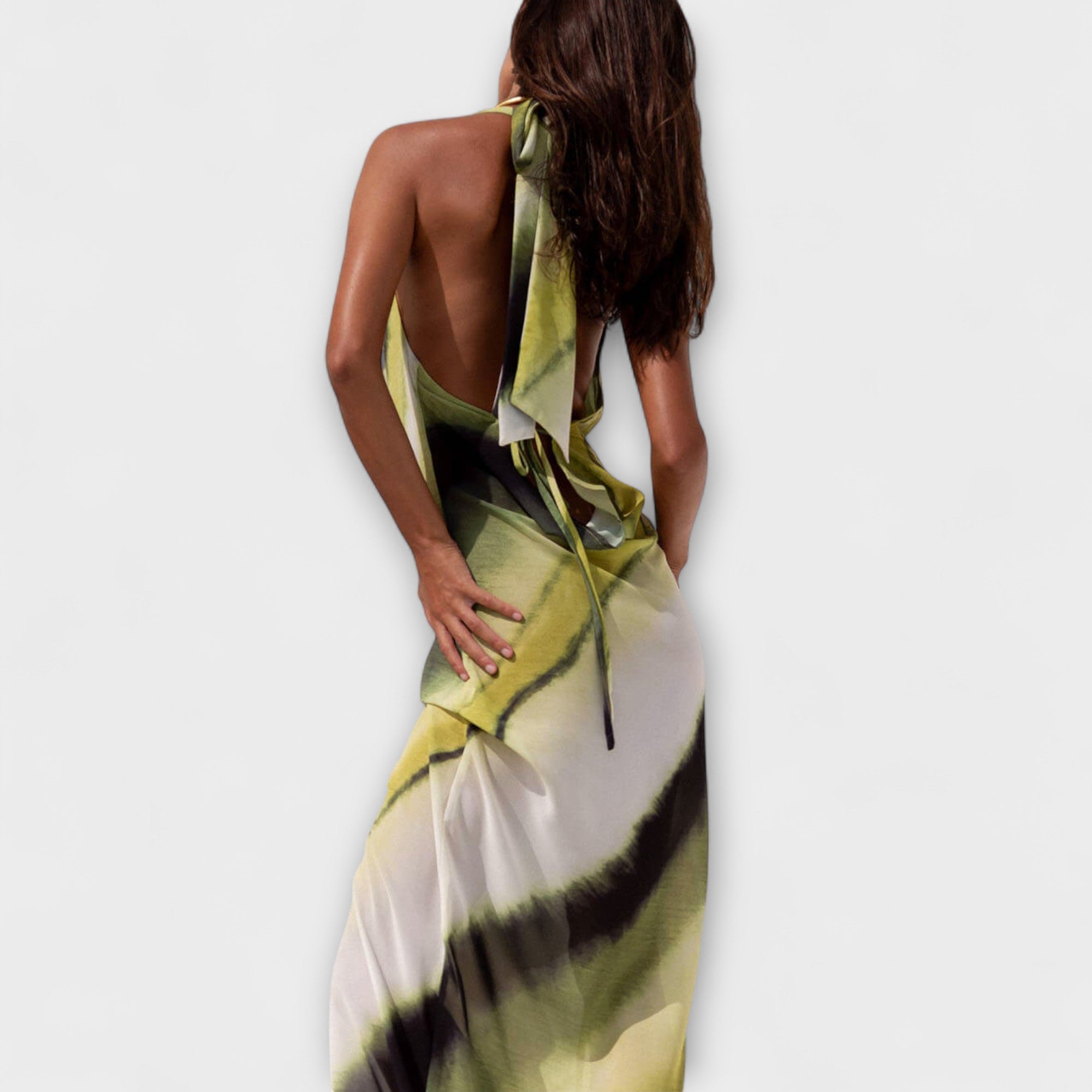 ZUZANA | Klasická Tie-Dye Gradient Tisknutá Cowl Neck Halter Tie-up Dovolená Maxi Šaty