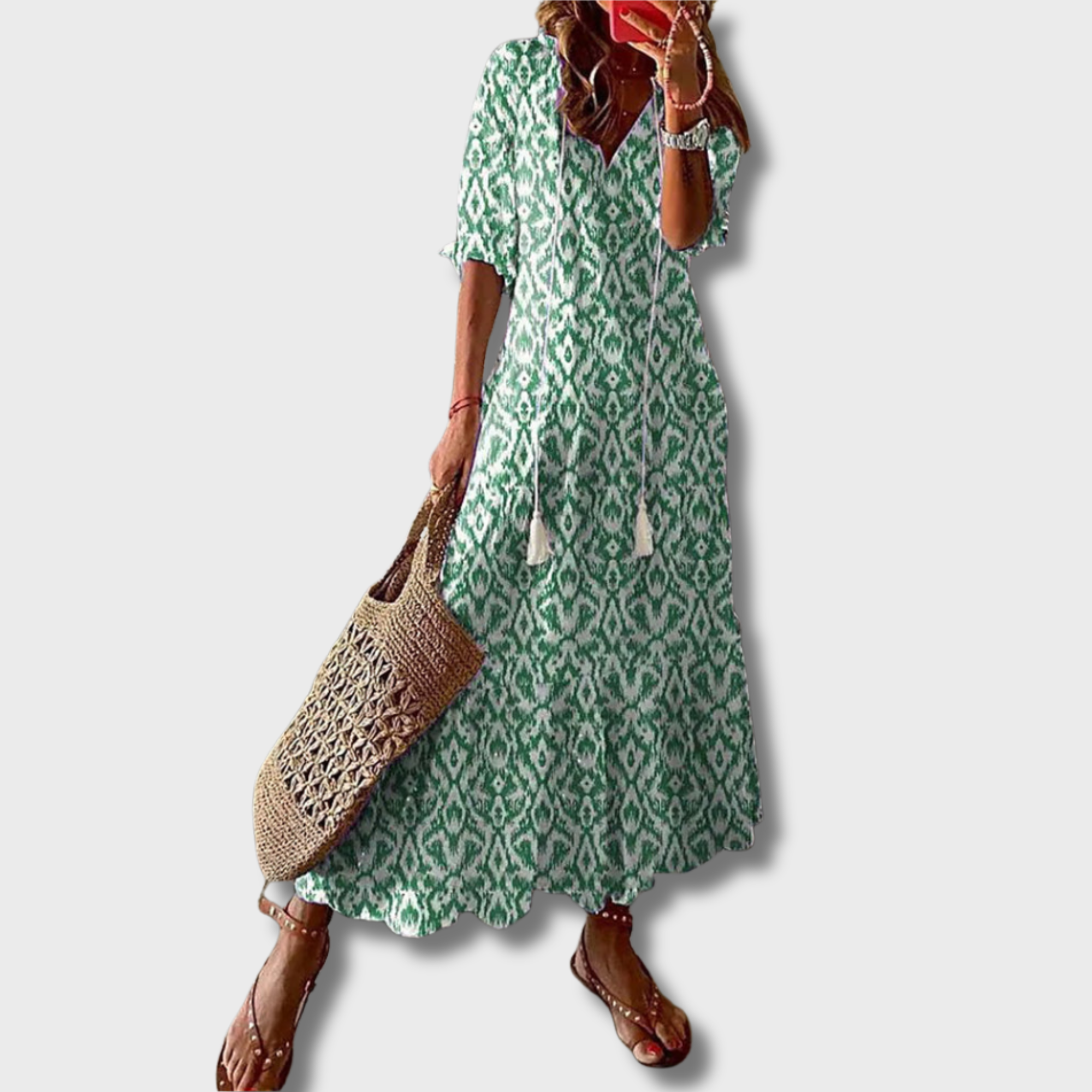 ZUZANA | Boho Vintage V-krční tištěné šaty