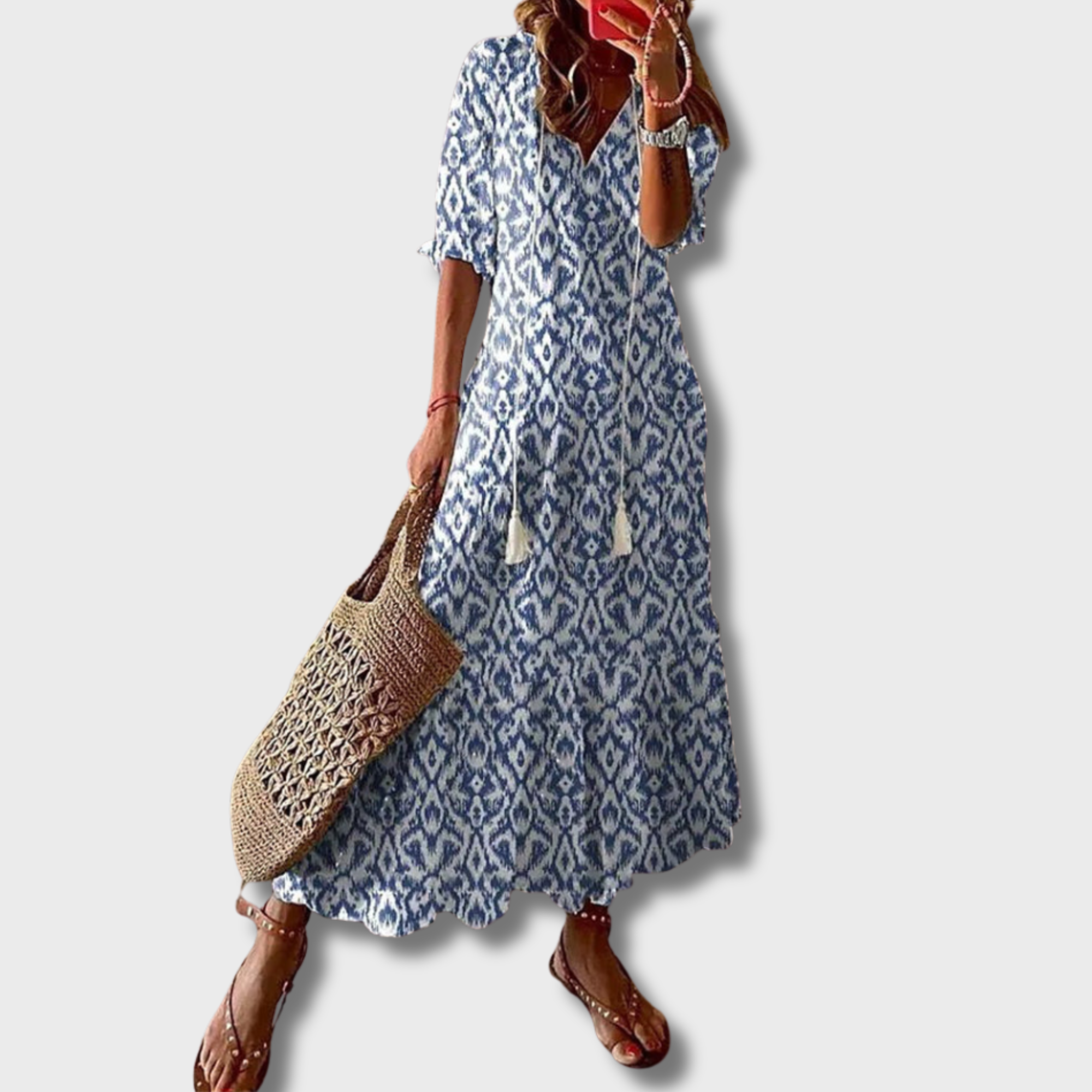 ZUZANA | Boho Vintage V-krční tištěné šaty