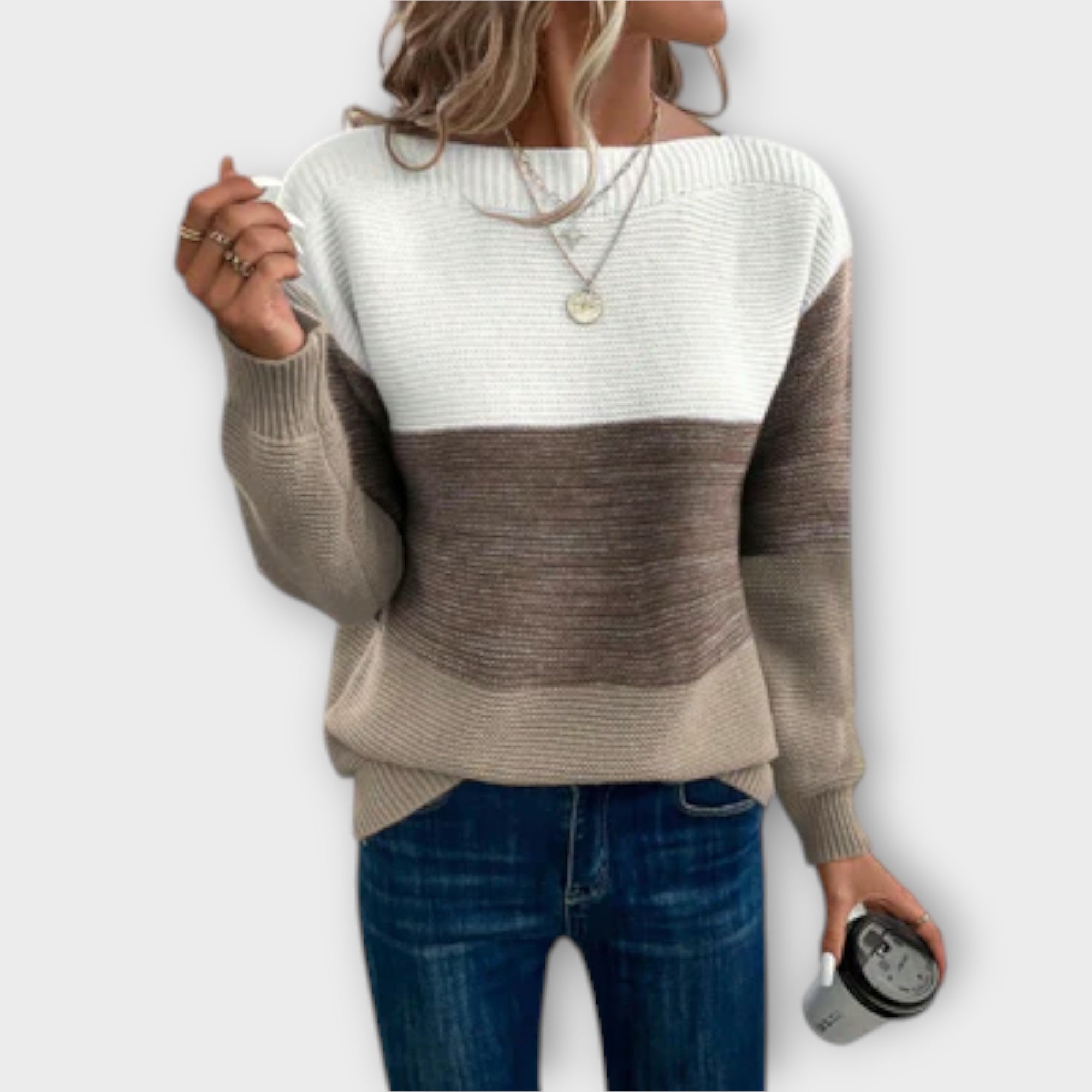 ZUZANA | Elegantní tříbarevný patchwork svetr