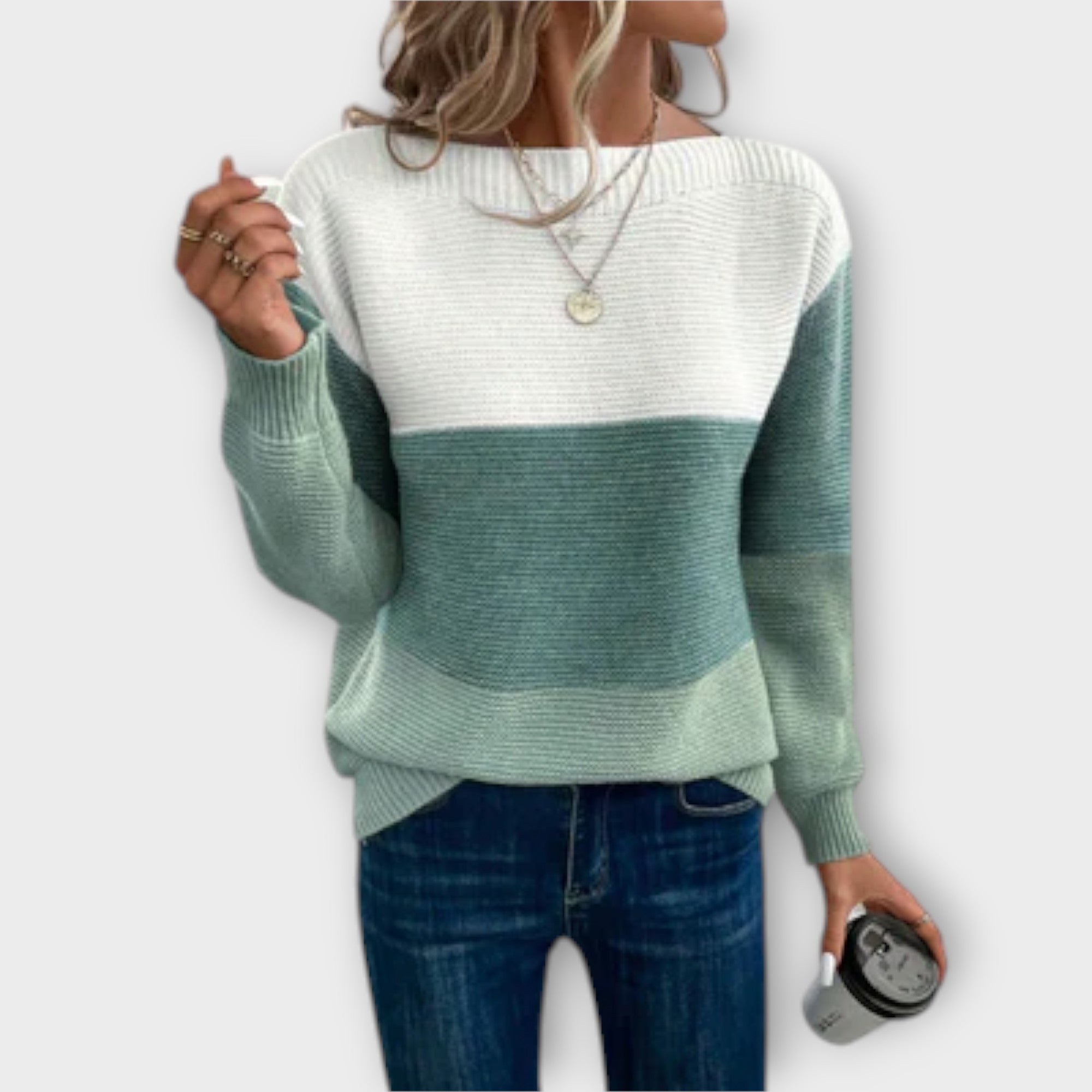 ZUZANA | Elegantní tříbarevný patchwork svetr