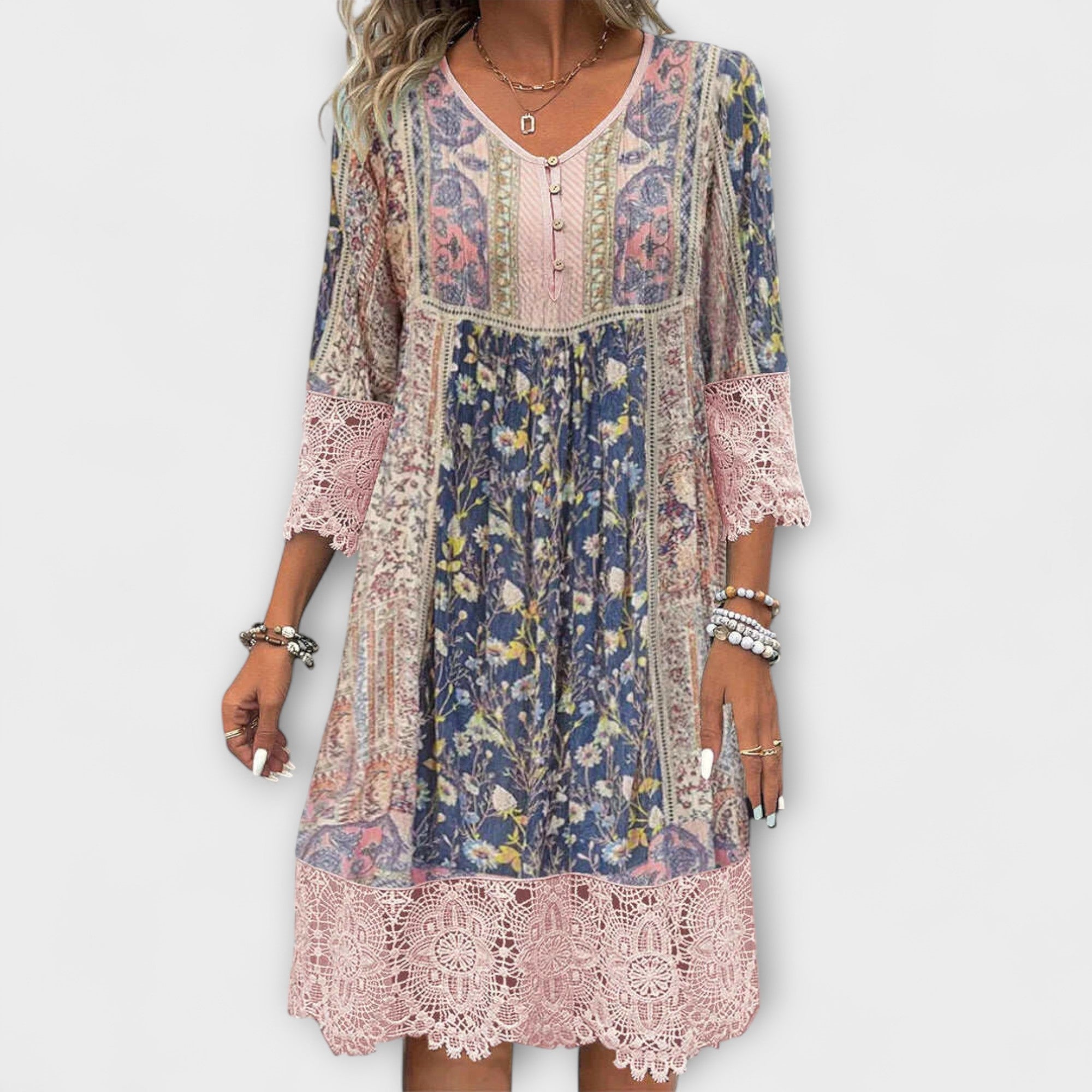 ZUZANA | Boho šaty s krajkou a vintage květinovým vzorem