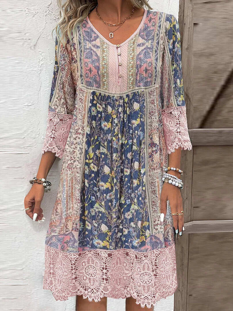 ZUZANA | Elegantní boho tunika s krajkou a květinovým vzorem