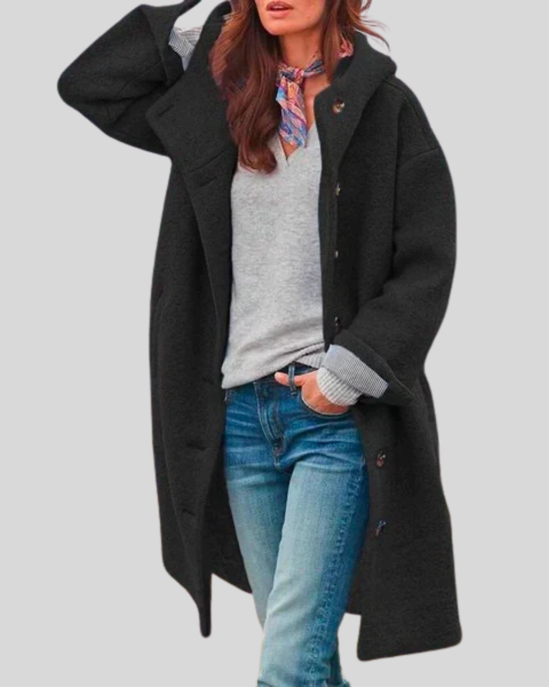 ZUZANA | Kabát s knoflíky a kapucí