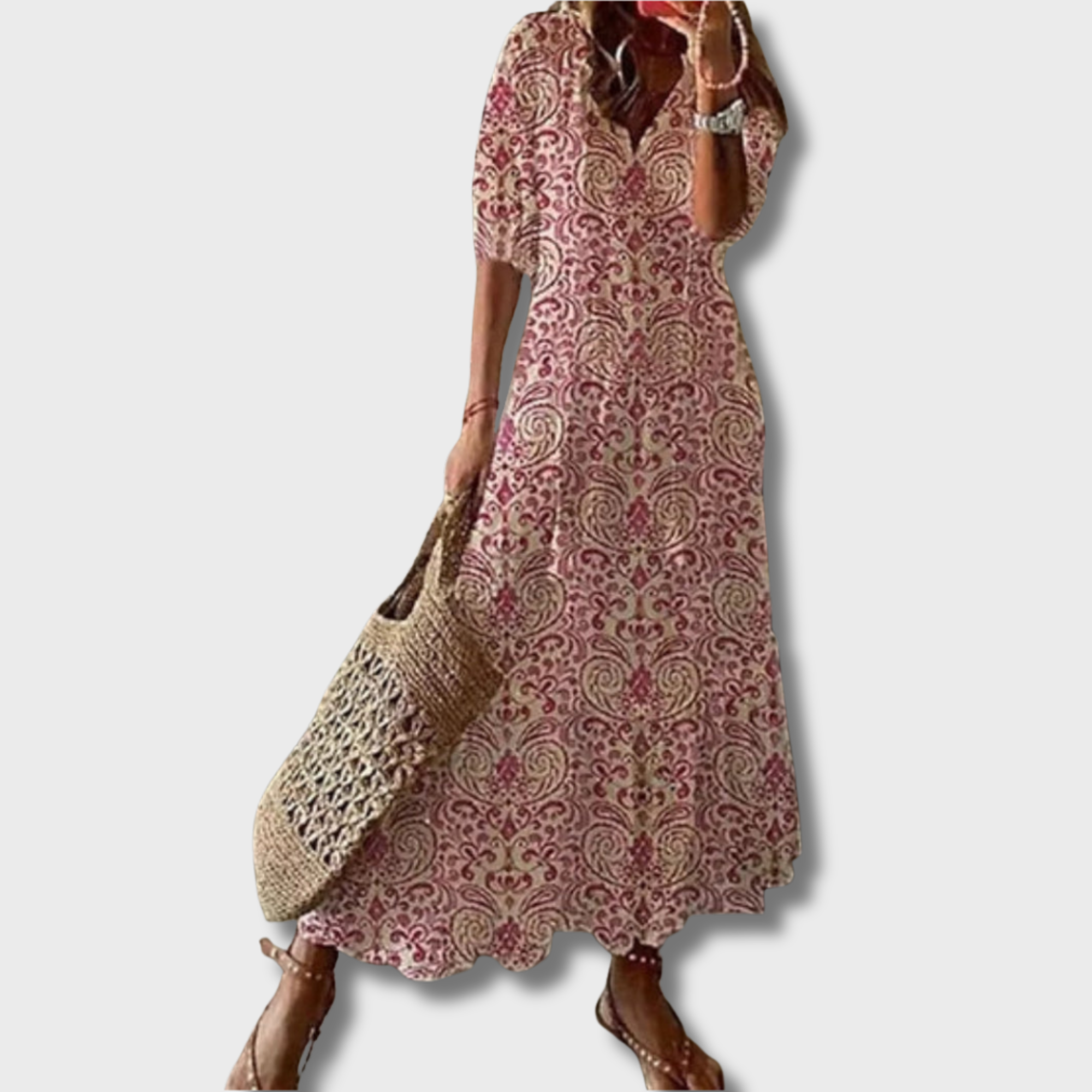 ZUZANA | Boho Vintage V-krční tištěné šaty