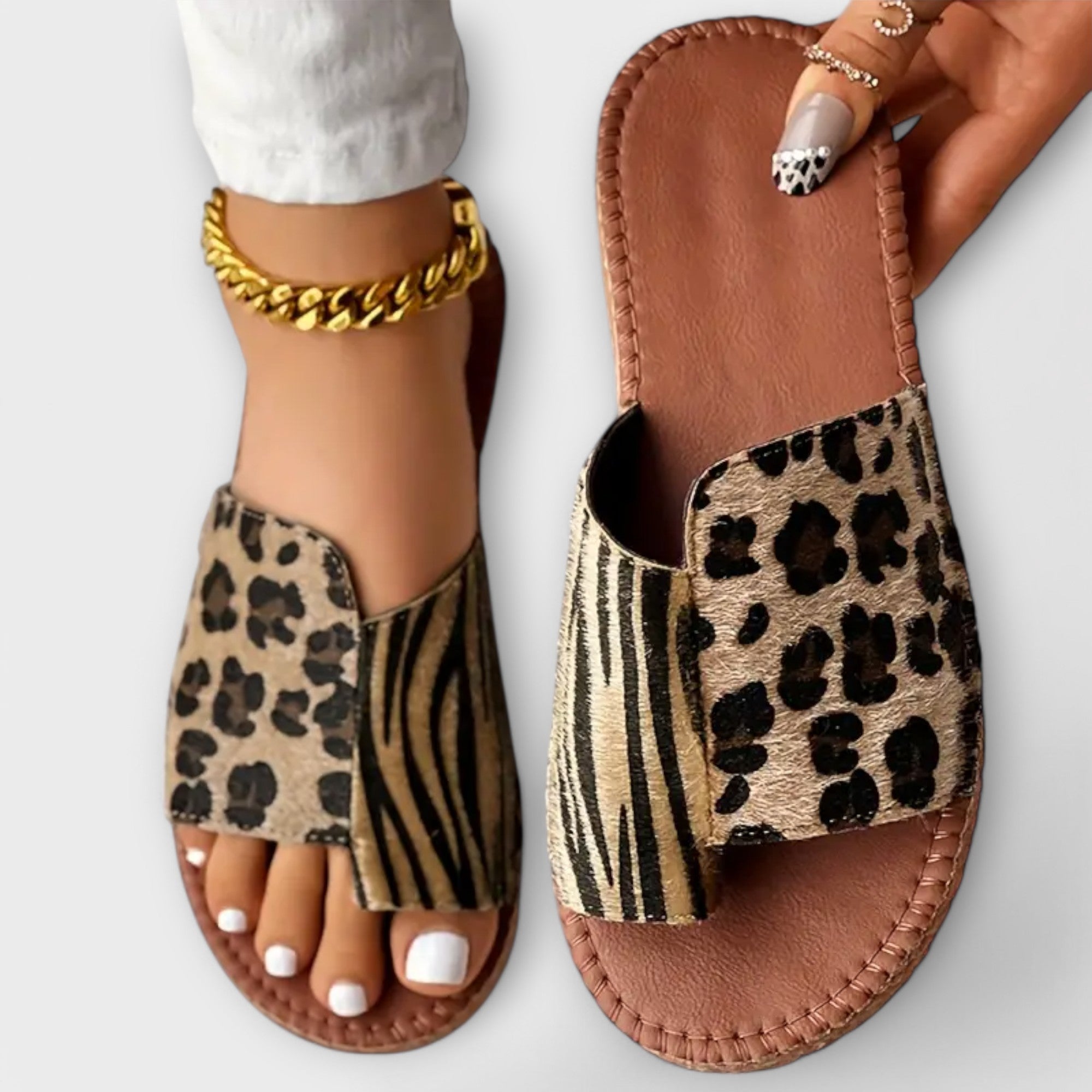 ZUZANA | Stylové bicolor pantofle s leopardím vzorem