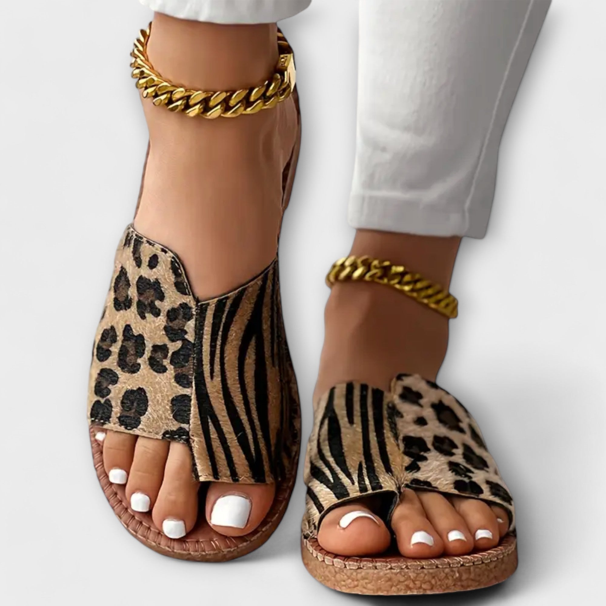 ZUZANA | Stylové bicolor pantofle s leopardím vzorem