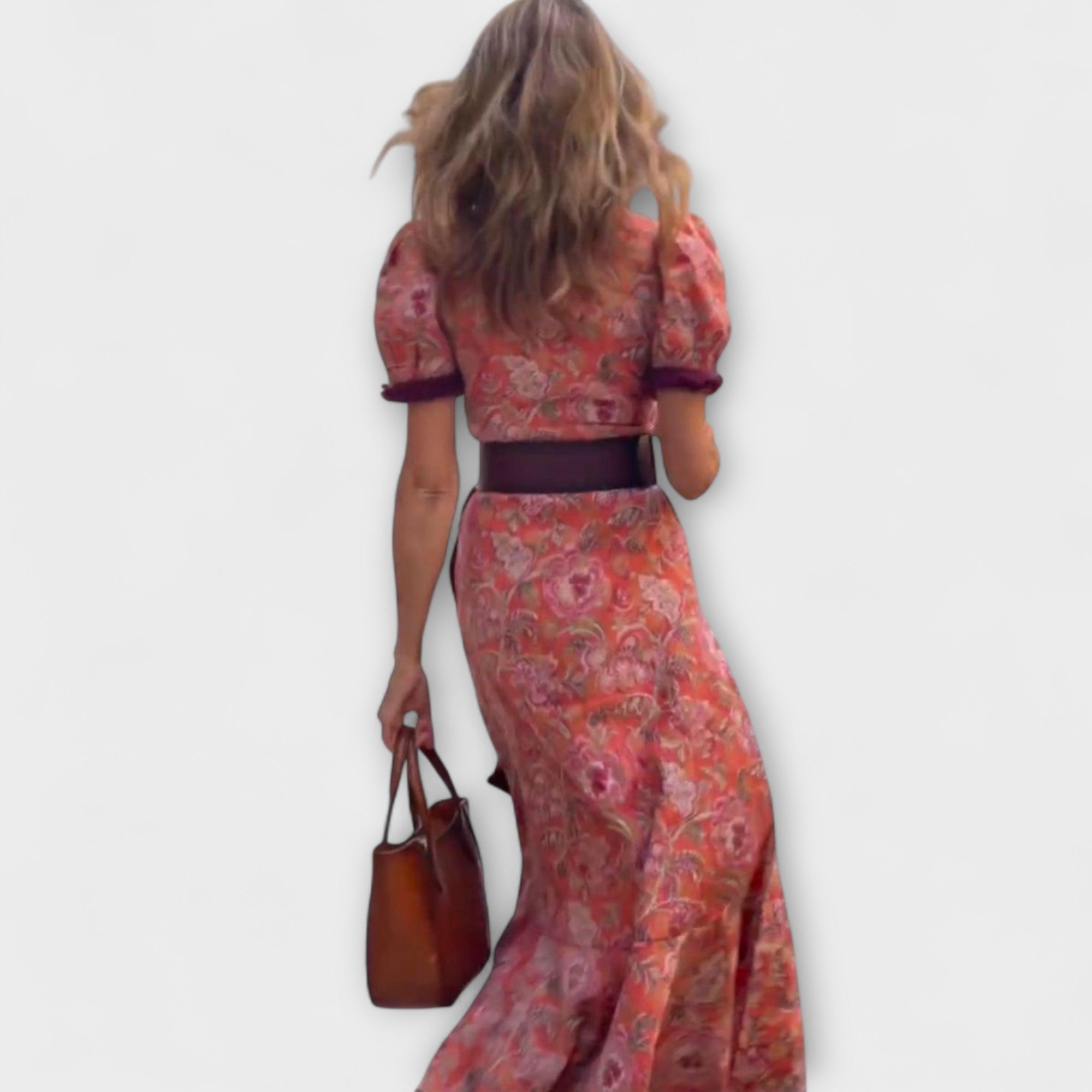 ZUZANA | Elegantní Růžová Maxi Šaty s Krátkým Rukávem