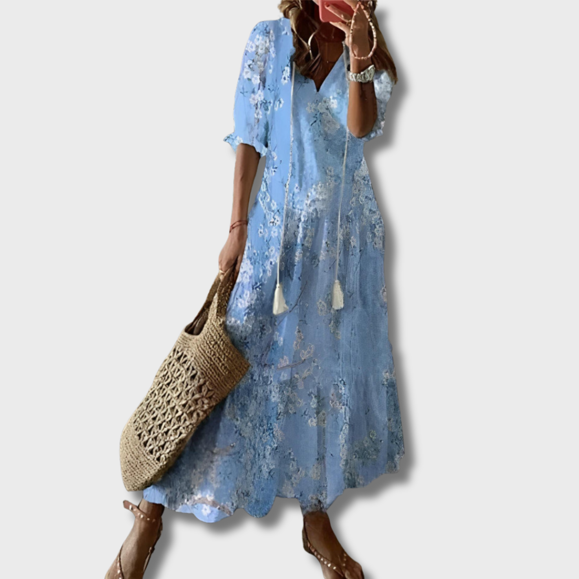 ZUZANA | Boho Vintage V-krční tištěné šaty