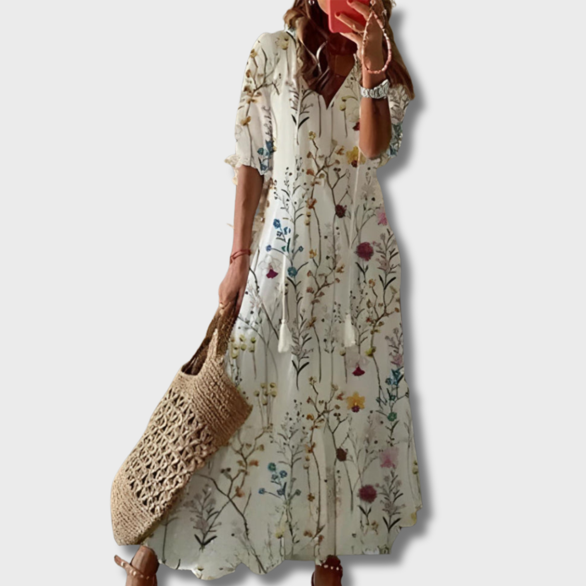 ZUZANA | Boho Vintage V-krční tištěné šaty