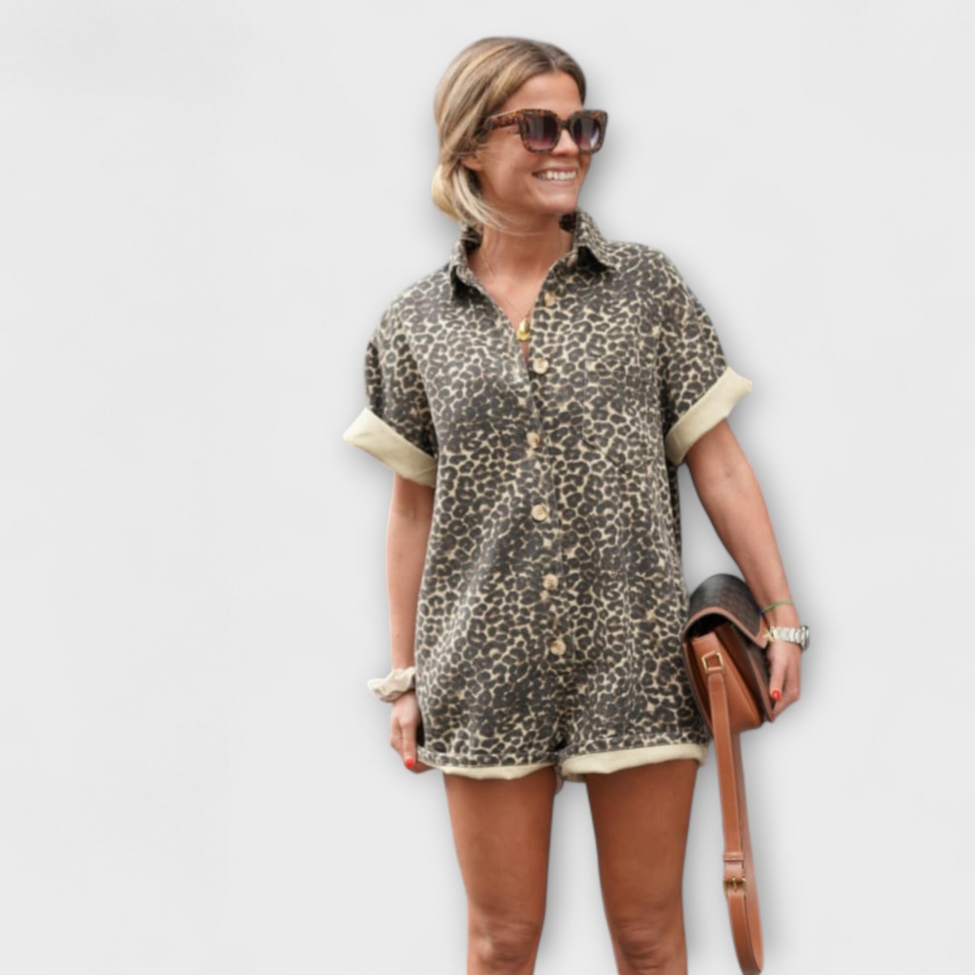 ZUZANA | Košilový overal s leopardím vzorem