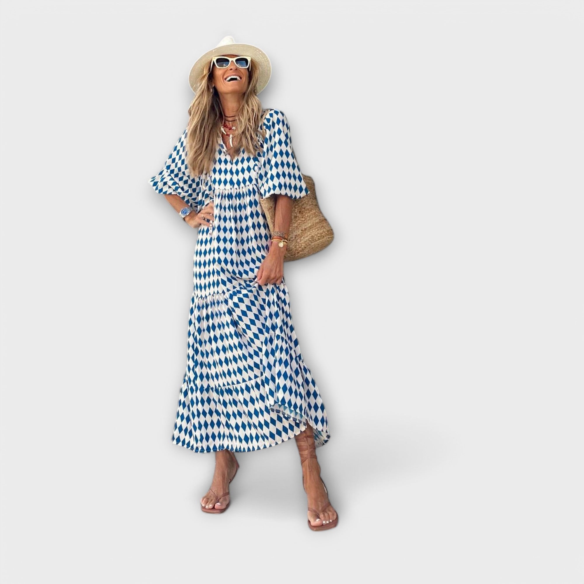 ZUZANA | Elegantní Geometrická Maxi Šaty