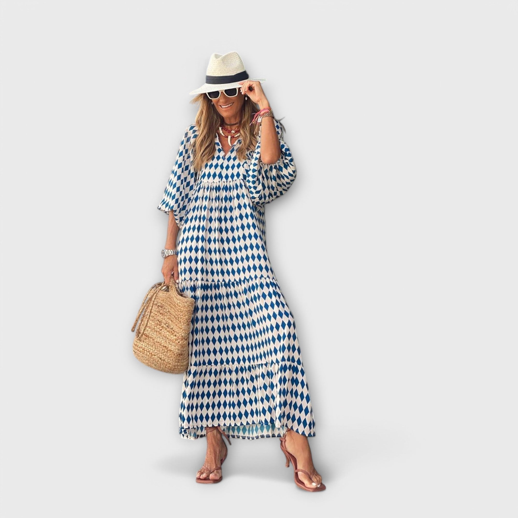 ZUZANA | Elegantní Geometrická Maxi Šaty