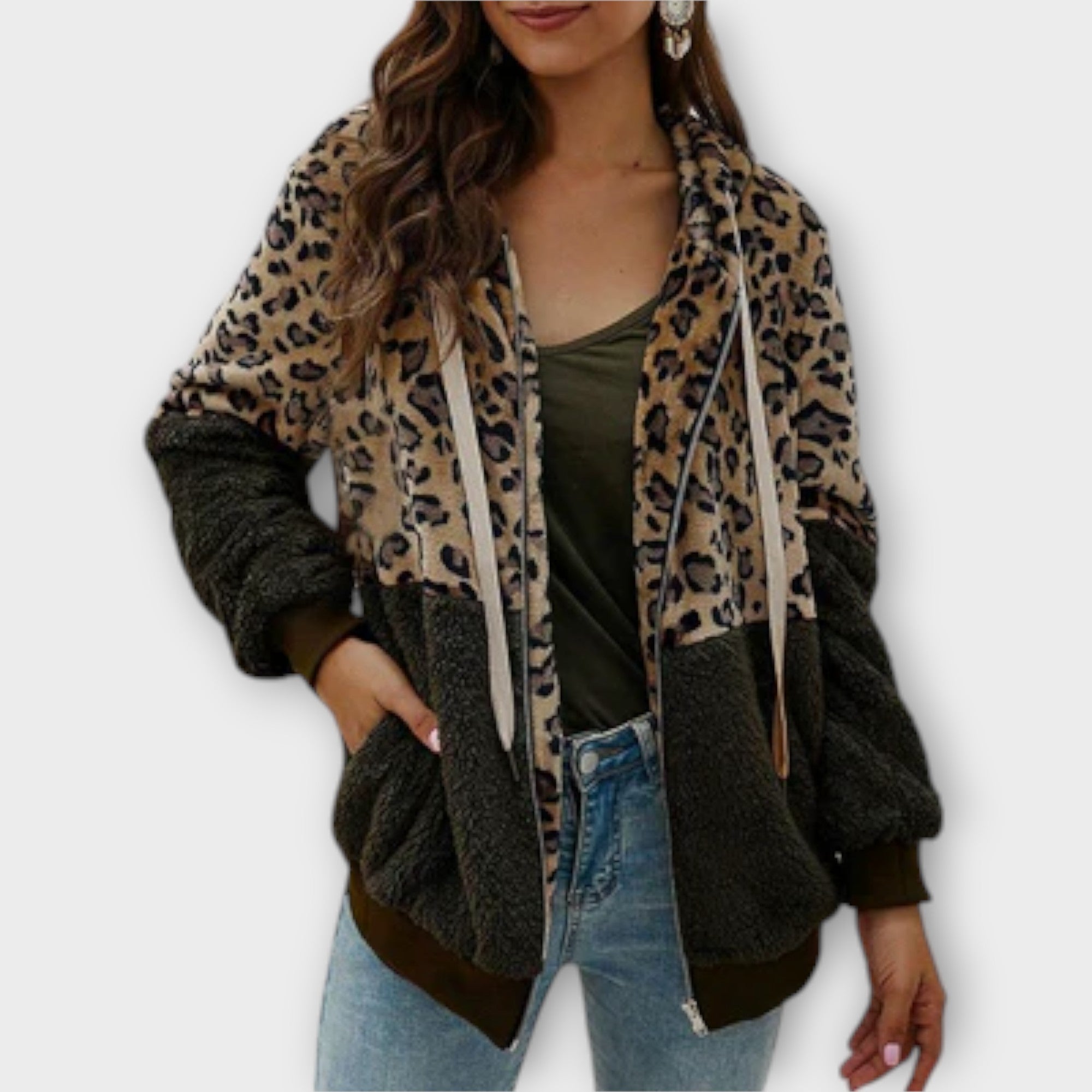 ZUZANA | Fleece mikina s leopardím designem