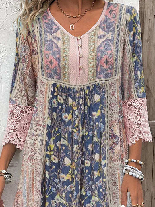 ZUZANA | Elegantní boho tunika s krajkou a květinovým vzorem